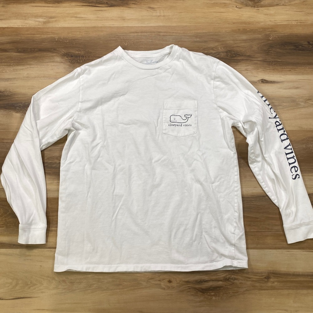Vineyard Vines Pocket T-Shirt Mens Large Preppy Cotton Long Sleeve White Classic - Picture 2 of 8